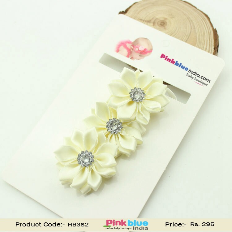 Buy Online Off-White Color Hair Band for Infants with Flowers