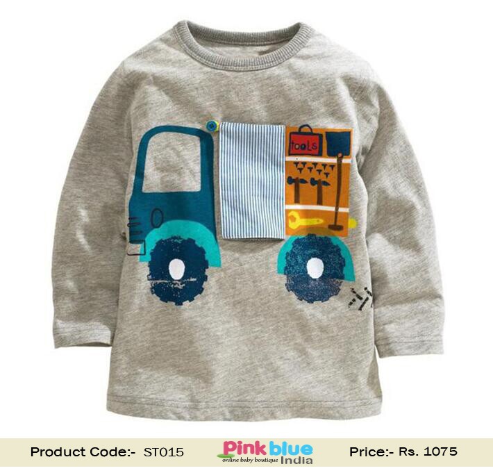 Colorful Truck Print Grey T-Shirt Kids and Baby Boys