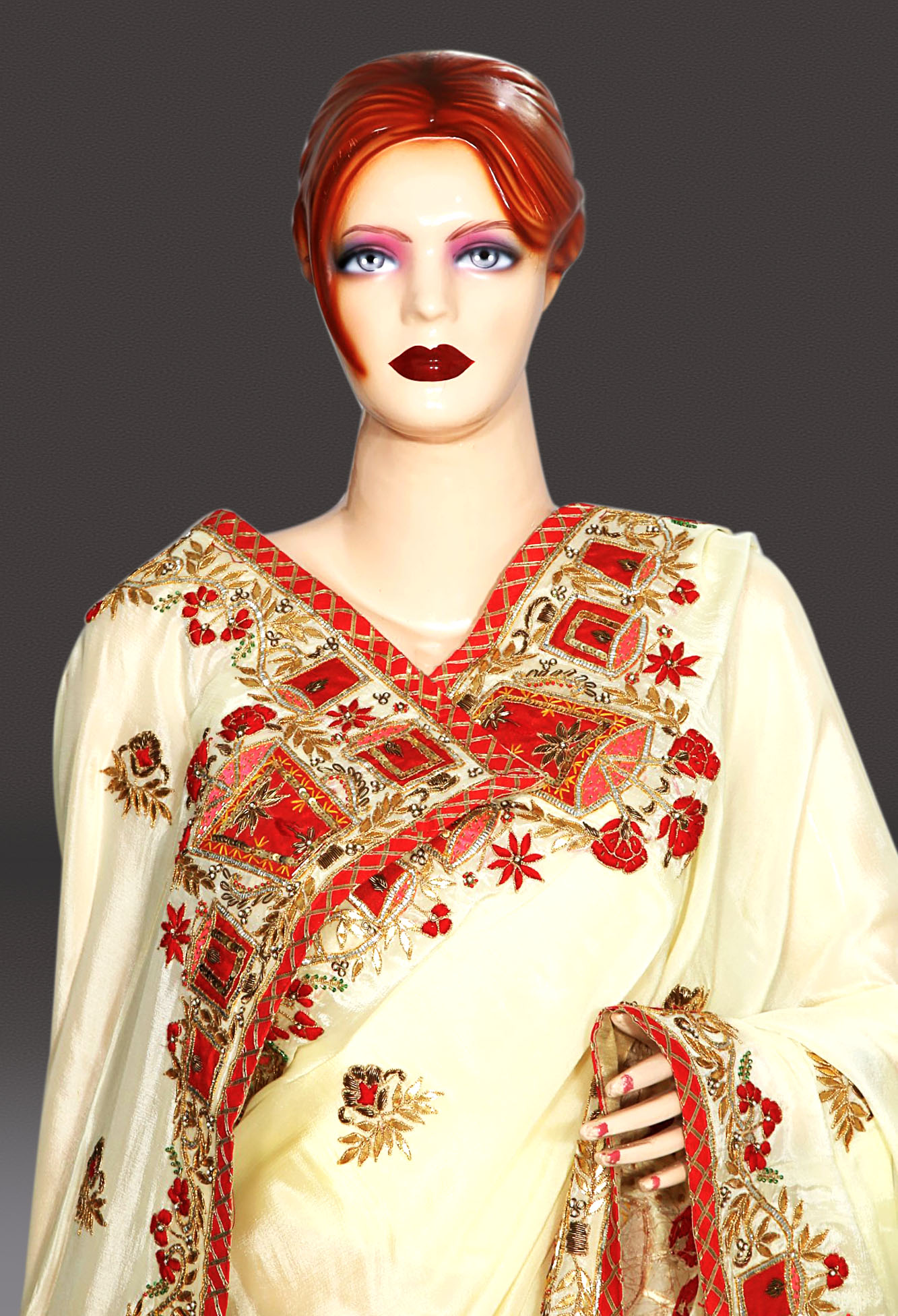 Cream Color Indian Bridal Saree Online, latest Designer Bridal Sarees Collection