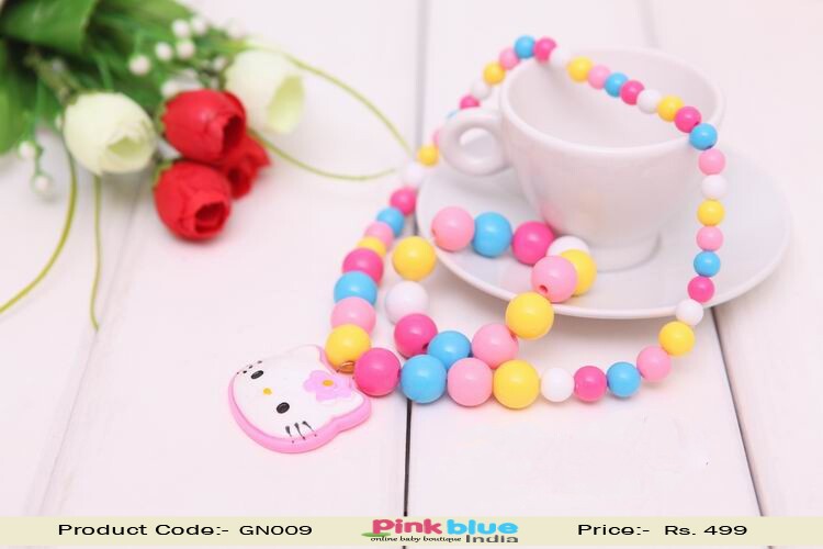 Cute Hello Kitty Colorful Fancy Bead Necklace and Bracelet for Newborn Girls