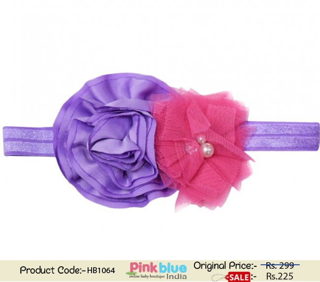 Shop Online Lavender Hair Band with Peach Net Flower for Girls