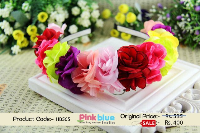 Smart Floral Hair Band in Rainbow Color Rose Flowers for Newborn Princess